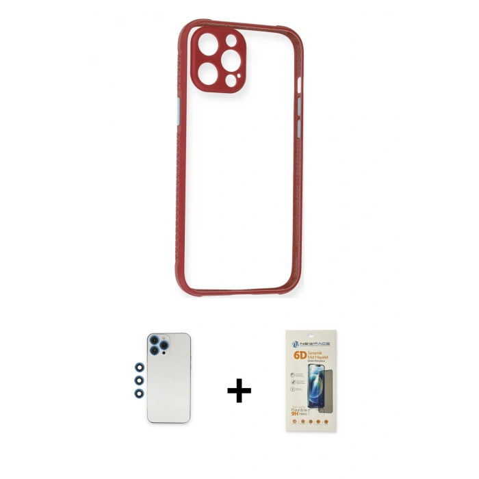 MARSİLYAN™- iPhone 12 Pro Kılıf Nova Asil Özel Seri - Siyah 6D Mat Seramik Hayalet Nano Ekran Koruyucu + Shine Kamera Lens - MI