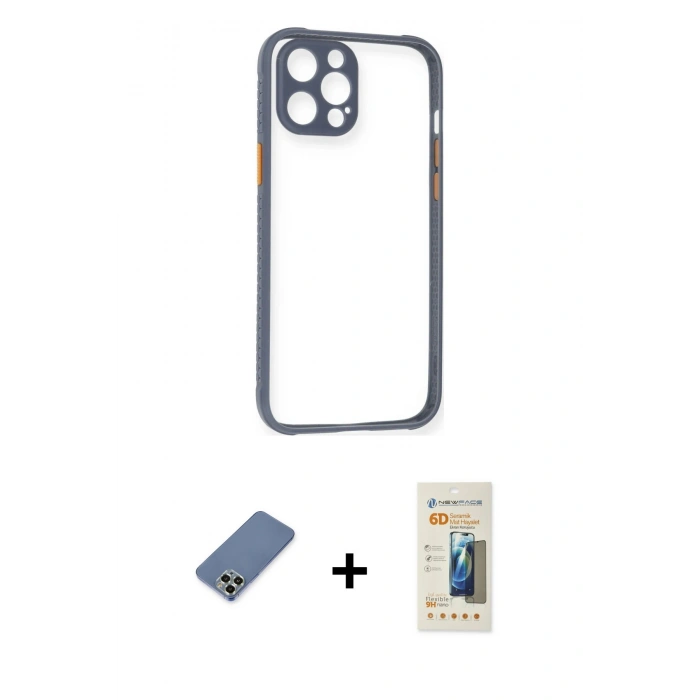 MARSİLYAN™- iPhone 12 Pro Kılıf Nova Asil Özel Seri - Siyah 6D Mat Seramik Hayalet Nano Ekran Koruyucu + Metal Kamera Lens Koruma Cam - AKYL