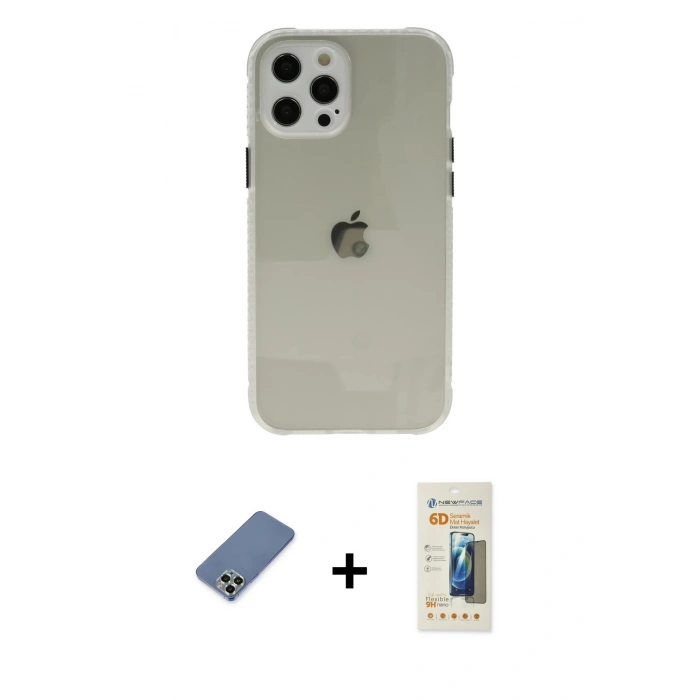 MARSİLYAN™- iPhone 12 Pro Kılıf Nova Asil Özel Seri - Siyah 6D Mat Seramik Hayalet Nano Ekran Koruyucu + Metal Kamera Lens Koruma Cam - AKYL