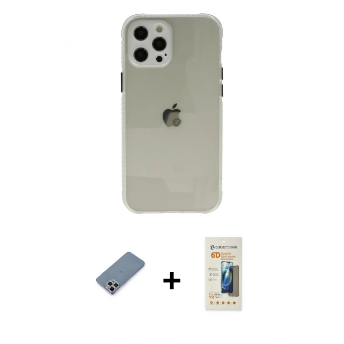MARSİLYAN™- iPhone 12 Pro Kılıf Nova Asil Özel Seri - Siyah 6D Mat Seramik Hayalet Nano Ekran Koruyucu + Metal Kamera Lens Koruma Cam - GS