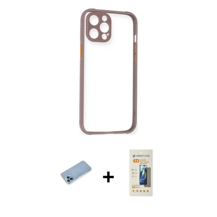 MARSİLYAN™- iPhone 12 Pro Kılıf Nova Asil Özel Seri - Siyah 6D Mat Seramik Hayalet Nano Ekran Koruyucu + Shine Kamera Lens Koruma Cam - MI