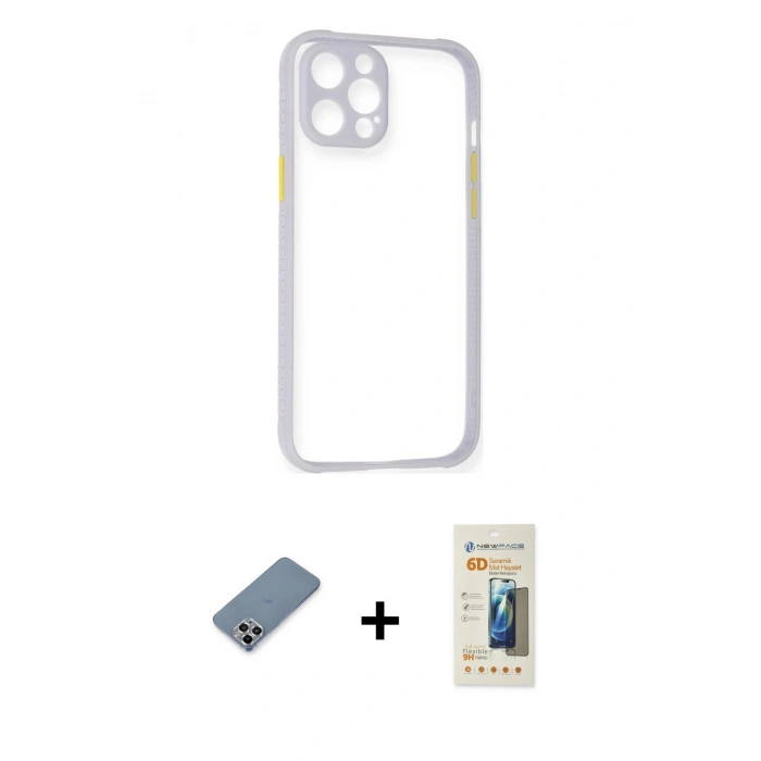 MARSİLYAN™- iPhone 12 Pro Kılıf Nova Asil Özel Seri - Siyah 6D Mat Seramik Hayalet Nano Ekran Koruyucu + Metal Kamera Lens Koruma Cam - GS