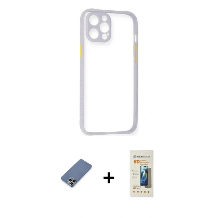 MARSİLYAN™- iPhone 12 Pro Kılıf Nova Asil Özel Seri - Siyah 6D Mat Seramik Hayalet Nano Ekran Koruyucu + Metal Kamera Lens Koruma Cam - AKYL