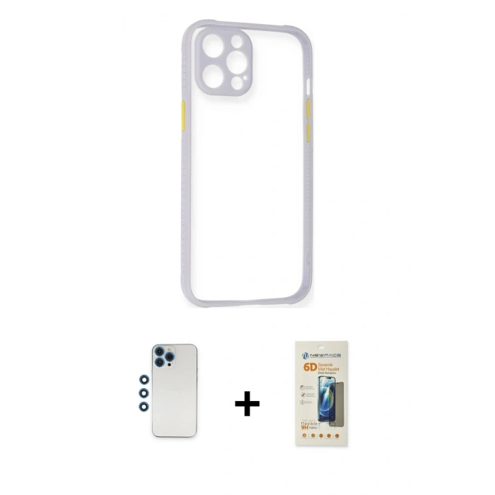 MARSİLYAN™- iPhone 12 Pro Kılıf Nova Asil Özel Seri - Siyah 6D Mat Seramik Hayalet Nano Ekran Koruyucu + Shine Kamera Lens - MI