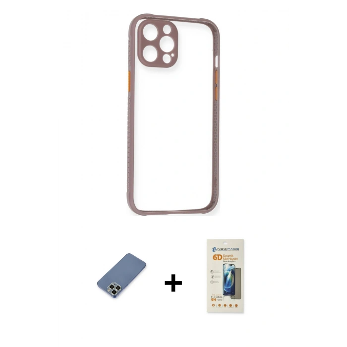 MARSİLYAN™- iPhone 12 Pro Kılıf Nova Asil Özel Seri - Siyah 6D Mat Seramik Hayalet Nano Ekran Koruyucu + Metal Kamera Lens Koruma Cam - AKYL