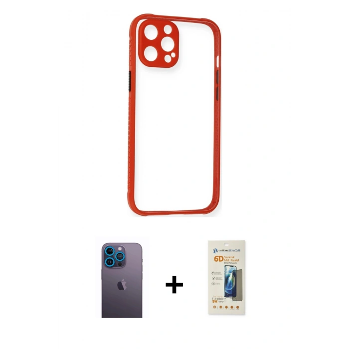 MARSİLYAN™- iPhone 12 Pro Kılıf Nova Asil Özel Seri - Siyah 6D Mat Seramik Hayalet Nano Ekran Koruyucu + Neon Fosforlu Kamera Lens - MI