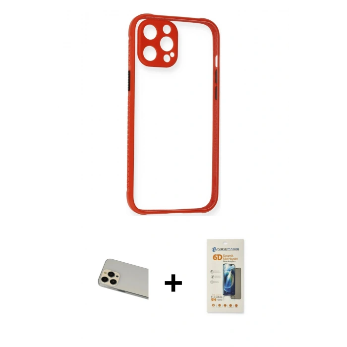 MARSİLYAN™- iPhone 12 Pro Kılıf Nova Asil Özel Seri - Siyah 6D Mat Seramik Hayalet Nano Ekran Koruyucu + Rainbow Kamera Lens Koruma Cam - GD