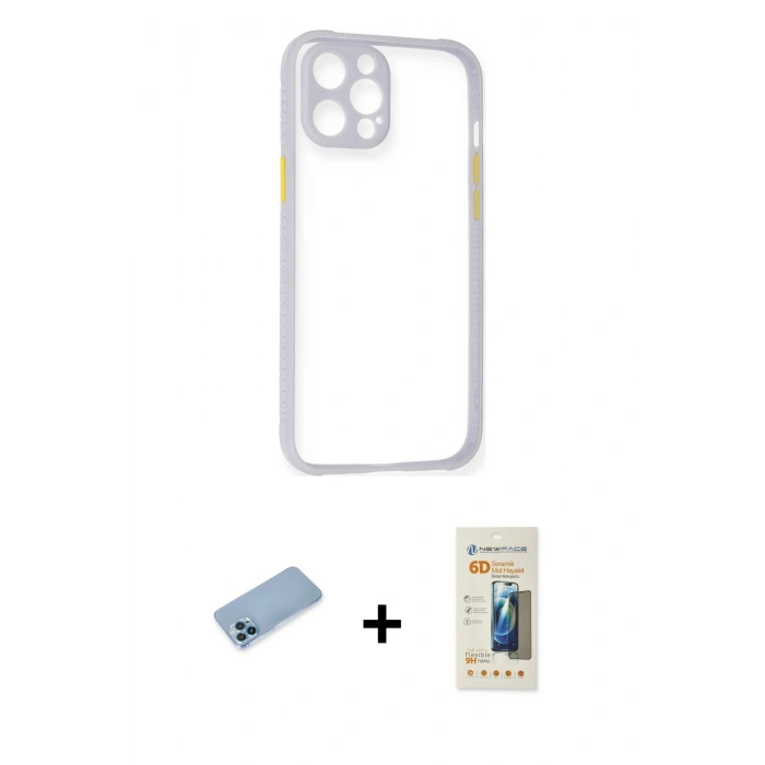 MARSİLYAN™- iPhone 12 Pro Kılıf Nova Asil Özel Seri - Siyah 6D Mat Seramik Hayalet Nano Ekran Koruyucu + Shine Kamera Lens Koruma Cam - MI