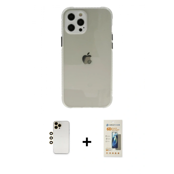 MARSİLYAN™- iPhone 12 Pro Kılıf Nova Asil Özel Seri - Siyah 6D Mat Seramik Hayalet Nano Ekran Koruyucu + Shine Kamera Lens - GD