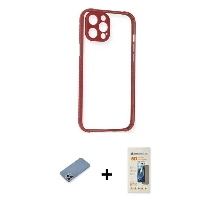 MARSİLYAN™- iPhone 12 Pro Kılıf Nova Asil Özel Seri - Siyah 6D Mat Seramik Hayalet Nano Ekran Koruyucu + Shine Kamera Lens Koruma Cam - GS