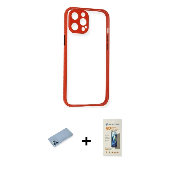 MARSİLYAN™- iPhone 12 Pro Kılıf Nova Asil Özel Seri - Siyah 6D Mat Seramik Hayalet Nano Ekran Koruyucu + Shine Kamera Lens Koruma Cam - MI