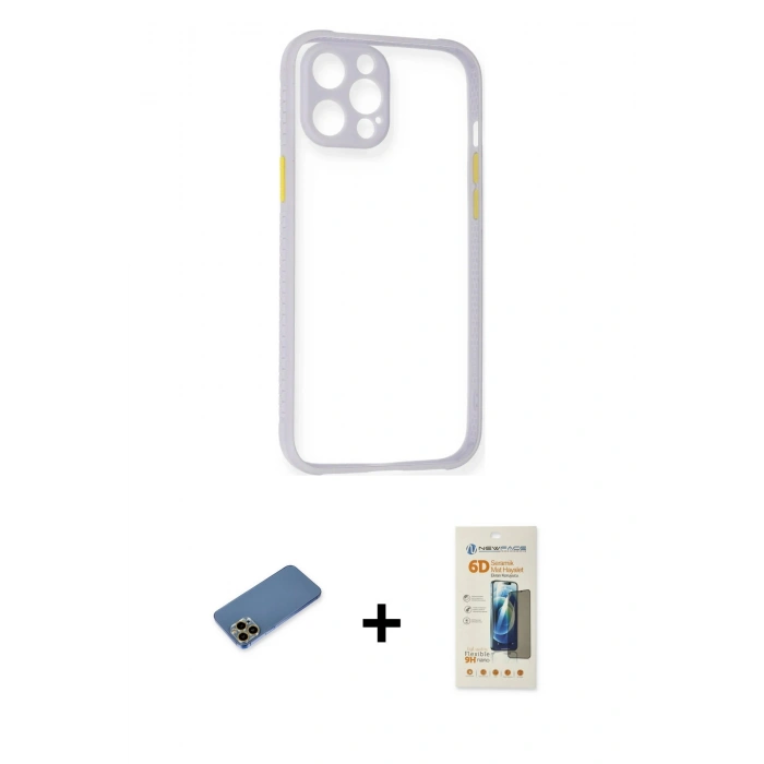 MARSİLYAN™- iPhone 12 Pro Kılıf Nova Asil Özel Seri - Siyah 6D Mat Seramik Hayalet Nano Ekran Koruyucu + Shine Kamera Lens Koruma Cam - GD