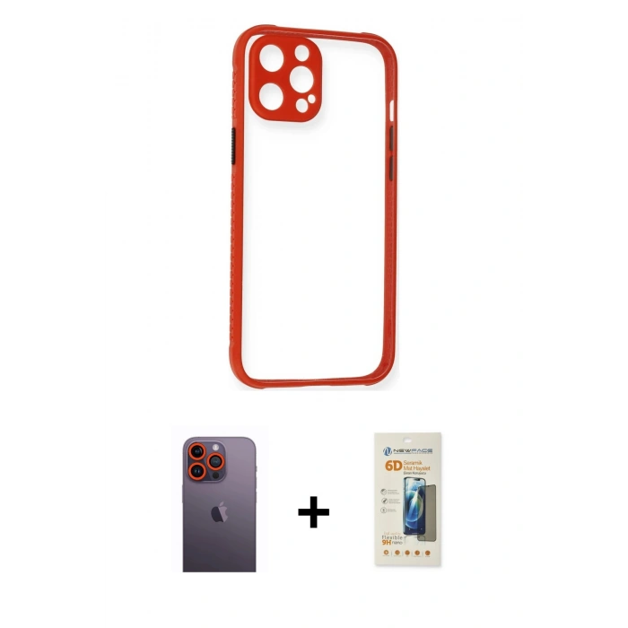 MARSİLYAN™- iPhone 12 Pro Kılıf Nova Asil Özel Seri - Siyah 6D Mat Seramik Hayalet Nano Ekran Koruyucu + Neon Fosforlu Kamera Lens - TU