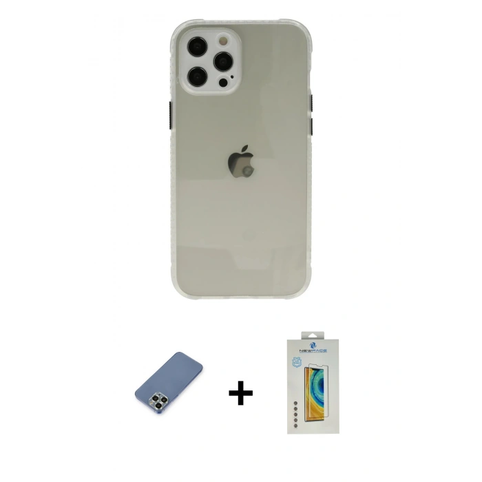 MARSİLYAN™- iPhone 12 Pro Kılıf Nova Asil Özel Seri - Siyah Polymer Nano Ekran Koruyucu + Metal Kamera Lens Koruma Cam - AKYL