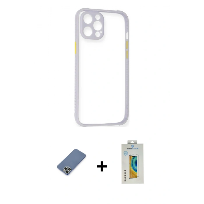 MARSİLYAN™- iPhone 12 Pro Kılıf Nova Asil Özel Seri - Siyah Polymer Nano Ekran Koruyucu + Metal Kamera Lens Koruma Cam - AKYL