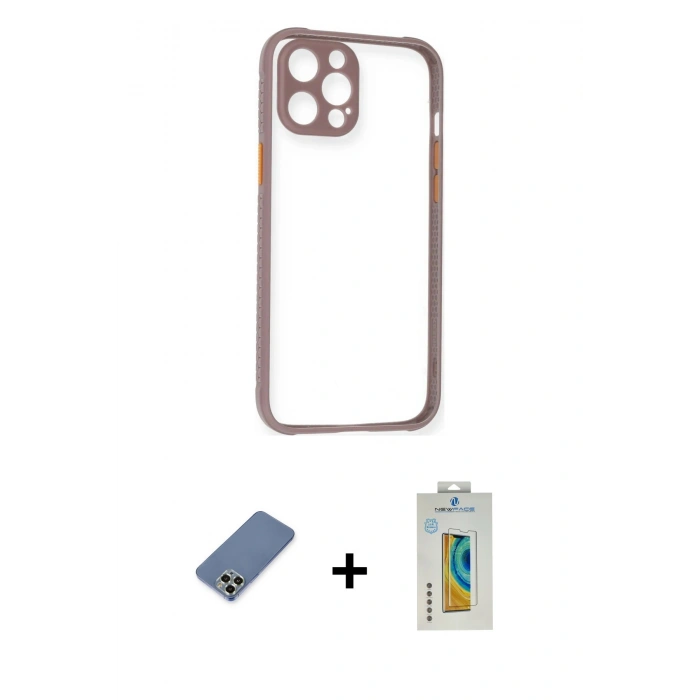 MARSİLYAN™- iPhone 12 Pro Kılıf Nova Asil Özel Seri - Siyah Polymer Nano Ekran Koruyucu + Metal Kamera Lens Koruma Cam - AKYL