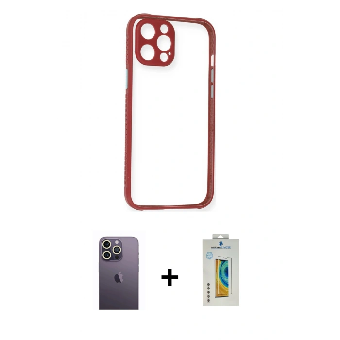 MARSİLYAN™- iPhone 12 Pro Kılıf Nova Asil Özel Seri - Siyah Polymer Nano Ekran Koruyucu + Neon Fosforlu Kamera Lens - BZ