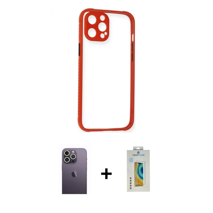 MARSİLYAN™- iPhone 12 Pro Kılıf Nova Asil Özel Seri - Siyah Polymer Nano Ekran Koruyucu + Neon Fosforlu Kamera Lens - BZ