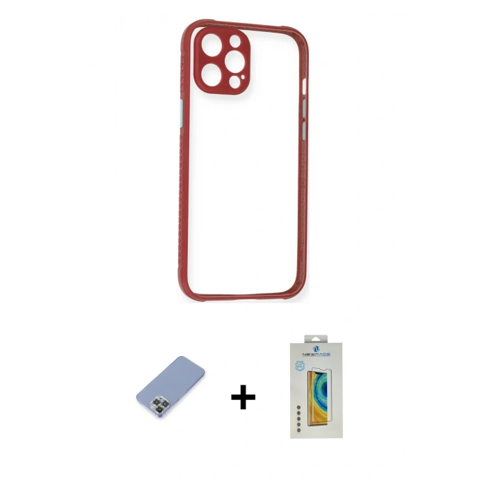 MARSİLYAN™- iPhone 12 Pro Kılıf Nova Asil Özel Seri - Siyah Polymer Nano Ekran Koruyucu + Koyu Yeşil Metal Kamera Lens Koruma Cam