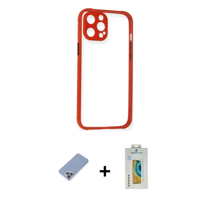 MARSİLYAN™- iPhone 12 Pro Kılıf Nova Asil Özel Seri - Siyah Polymer Nano Ekran Koruyucu + Koyu Yeşil Metal Kamera Lens Koruma Cam