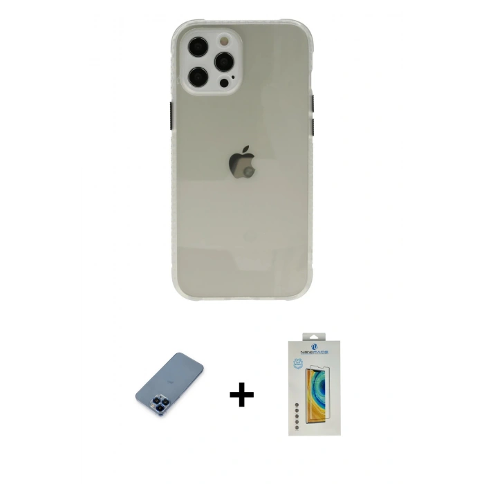 MARSİLYAN™- iPhone 12 Pro Kılıf Nova Asil Özel Seri - Siyah Polymer Nano Ekran Koruyucu + Metal Kamera Lens Koruma Cam - MI