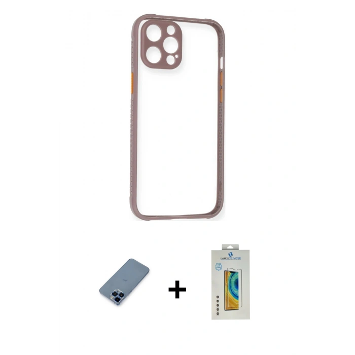 MARSİLYAN™- iPhone 12 Pro Kılıf Nova Asil Özel Seri - Siyah Polymer Nano Ekran Koruyucu + Metal Kamera Lens Koruma Cam - MI