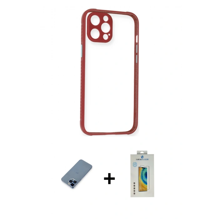 MARSİLYAN™- iPhone 12 Pro Kılıf Nova Asil Özel Seri - Siyah Polymer Nano Ekran Koruyucu + Metal Kamera Lens Koruma Cam - MI