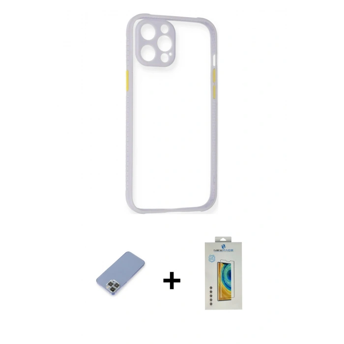 MARSİLYAN™- iPhone 12 Pro Kılıf Nova Asil Özel Seri - Siyah Polymer Nano Ekran Koruyucu + Metal Kamera Lens Koruma Cam - KUYL