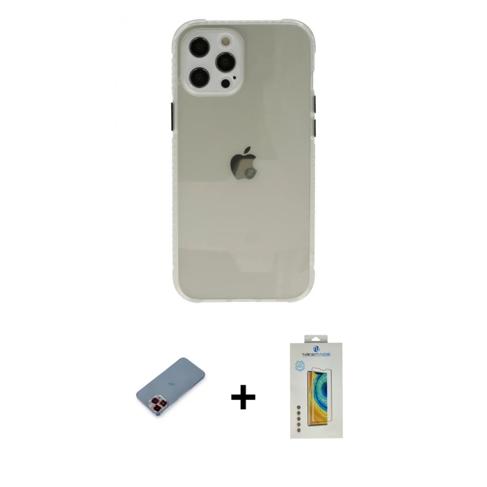 MARSİLYAN™- iPhone 12 Pro Kılıf Nova Asil Özel Seri - Siyah Polymer Nano Ekran Koruyucu + Metal Kamera Lens Koruma Cam - KI