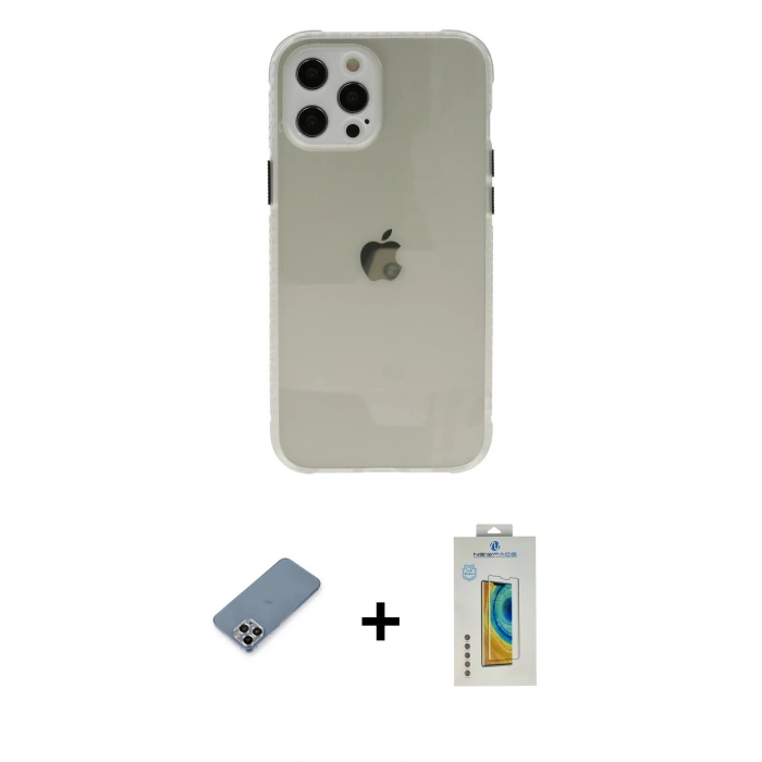 MARSİLYAN™- iPhone 12 Pro Kılıf Nova Asil Özel Seri - Siyah Polymer Nano Ekran Koruyucu + Metal Kamera Lens Koruma Cam - GS