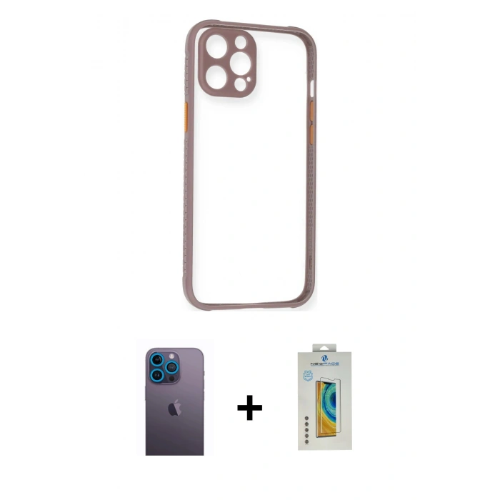 MARSİLYAN™- iPhone 12 Pro Kılıf Nova Asil Özel Seri - Siyah Polymer Nano Ekran Koruyucu + Neon Fosforlu Kamera Lens - MI