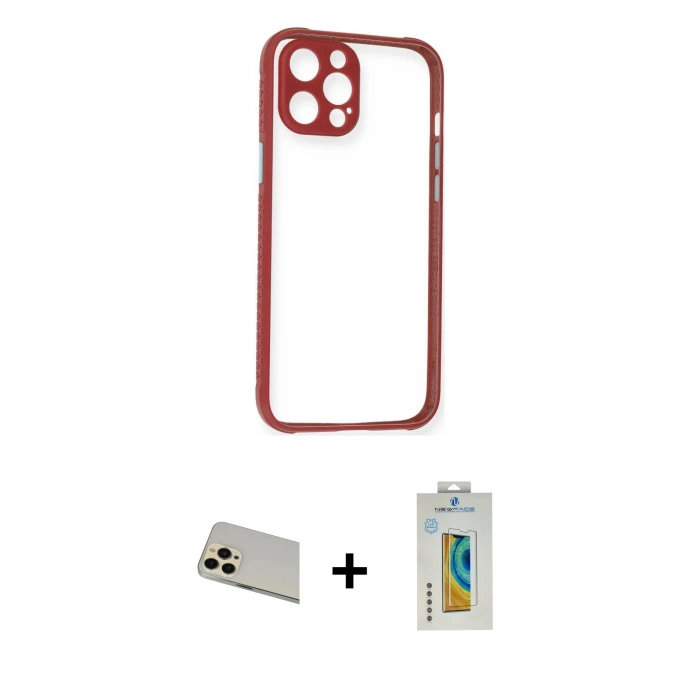 MARSİLYAN™- iPhone 12 Pro Kılıf Nova Asil Özel Seri - Siyah Polymer Nano Ekran Koruyucu + Rainbow Kamera Lens Koruma Cam - GD