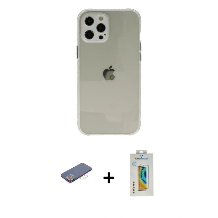 MARSİLYAN™- iPhone 12 Pro Kılıf Nova Asil Özel Seri - Siyah Polymer Nano Ekran Koruyucu + Renkli Kamera Lens Koruma Cam - MI