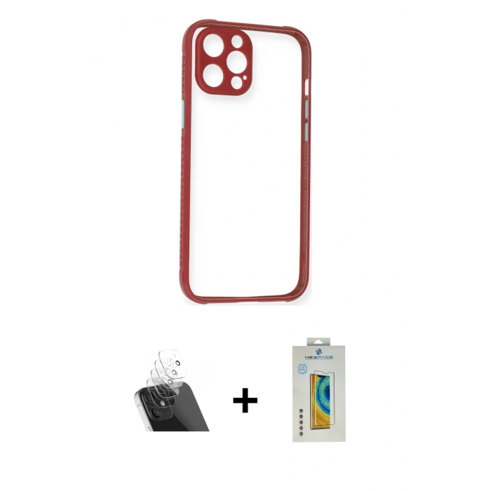 MARSİLYAN™- iPhone 12 Pro Kılıf Nova Asil Özel Seri - Siyah Polymer Nano Ekran Koruyucu + Şeffaf Kamera Lens Koruma Cam
