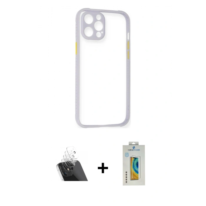 MARSİLYAN™- iPhone 12 Pro Kılıf Nova Asil Özel Seri - Siyah Polymer Nano Ekran Koruyucu + Şeffaf Kamera Lens Koruma Cam