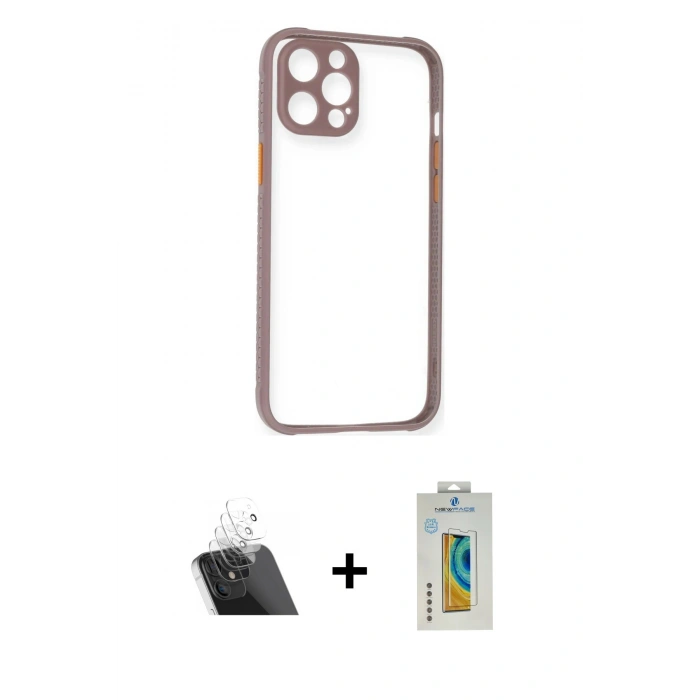 MARSİLYAN™- iPhone 12 Pro Kılıf Nova Asil Özel Seri - Siyah Polymer Nano Ekran Koruyucu + Şeffaf Kamera Lens Koruma Cam