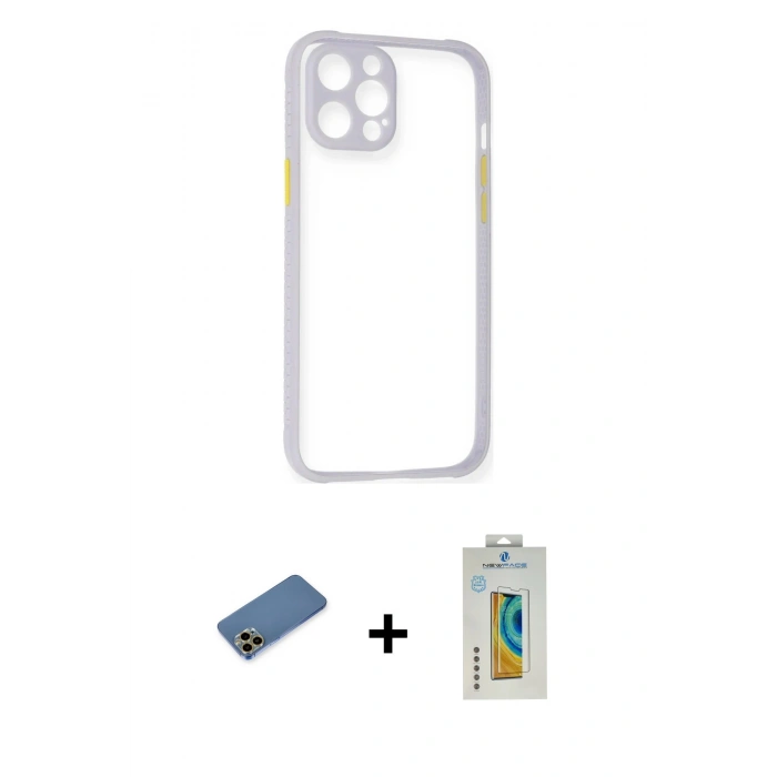 MARSİLYAN™- iPhone 12 Pro Kılıf Nova Asil Özel Seri - Siyah Polymer Nano Ekran Koruyucu + Shine Kamera Lens Koruma Cam - GD