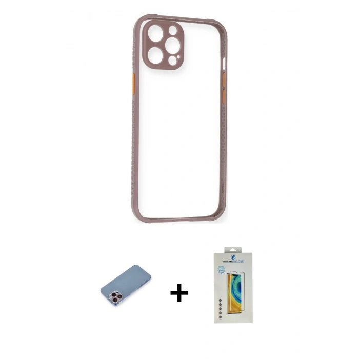 MARSİLYAN™- iPhone 12 Pro Kılıf Nova Asil Özel Seri - Siyah Polymer Nano Ekran Koruyucu + Shine Kamera Lens Koruma Cam - PE
