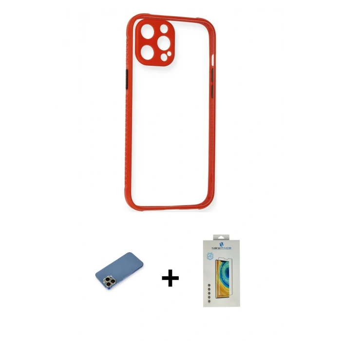 MARSİLYAN™- iPhone 12 Pro Kılıf Nova Asil Özel Seri - Siyah Polymer Nano Ekran Koruyucu + Shine Kamera Lens Koruma Cam - GD