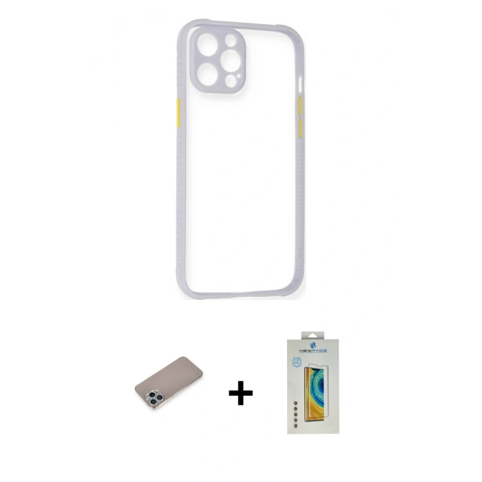 MARSİLYAN™- iPhone 12 Pro Kılıf Nova Asil Özel Seri - Siyah Polymer Nano Ekran Koruyucu + Shine Kamera Lens Koruma Cam - SABE