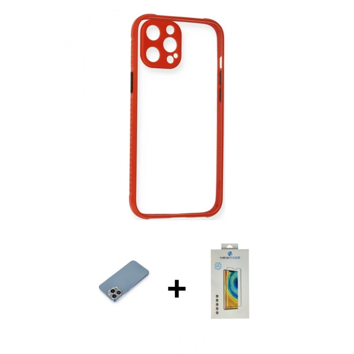 MARSİLYAN™- iPhone 12 Pro Kılıf Nova Asil Özel Seri - Siyah Polymer Nano Ekran Koruyucu + Shine Kamera Lens Koruma Cam - GI