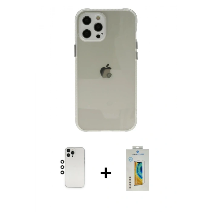 MARSİLYAN™- iPhone 12 Pro Kılıf Nova Asil Özel Seri - Siyah Polymer Nano Ekran Koruyucu + Shine Kamera Lens - GS