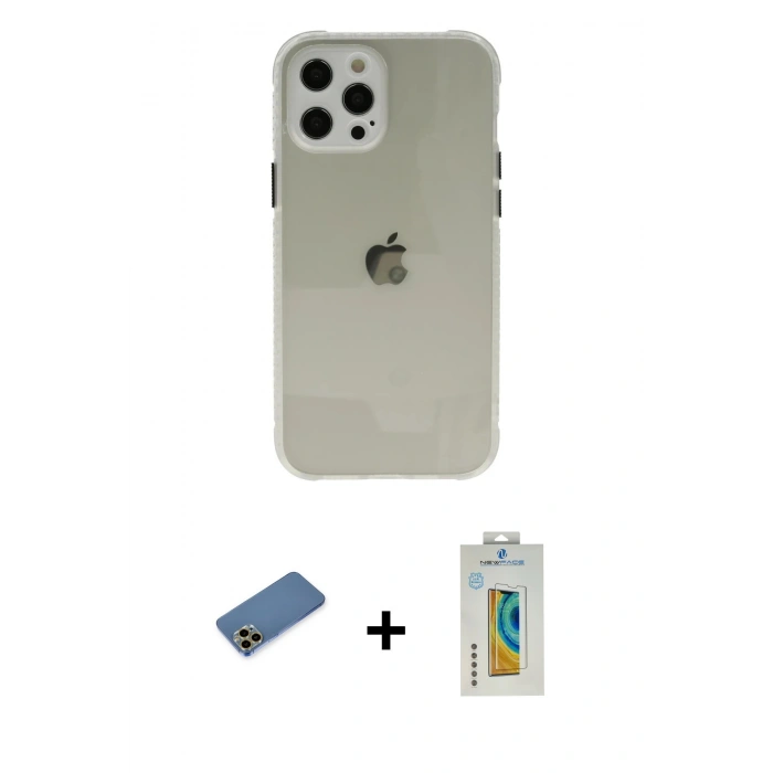 MARSİLYAN™- iPhone 12 Pro Kılıf Nova Asil Özel Seri - Siyah Polymer Nano Ekran Koruyucu + Shine Kamera Lens Koruma Cam - GD