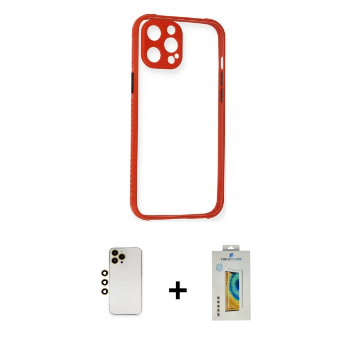MARSİLYAN™- iPhone 12 Pro Kılıf Nova Asil Özel Seri - Siyah Polymer Nano Ekran Koruyucu + Shine Kamera Lens - GD