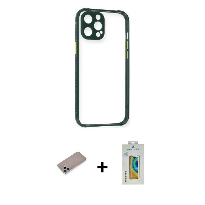 MARSİLYAN™- iPhone 12 Pro Kılıf Nova Asil Özel Seri - Siyah Polymer Nano Ekran Koruyucu + Shine Kamera Lens Koruma Cam - SABE