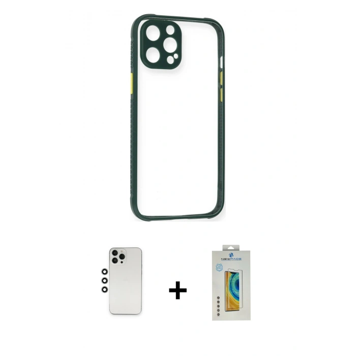 MARSİLYAN™- iPhone 12 Pro Kılıf Nova Asil Özel Seri - Siyah Polymer Nano Ekran Koruyucu + Shine Kamera Lens - GS
