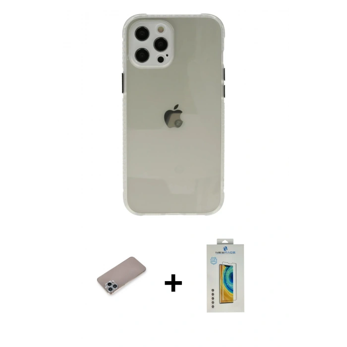 MARSİLYAN™- iPhone 12 Pro Kılıf Nova Asil Özel Seri - Siyah Polymer Nano Ekran Koruyucu + Shine Kamera Lens Koruma Cam - SABE