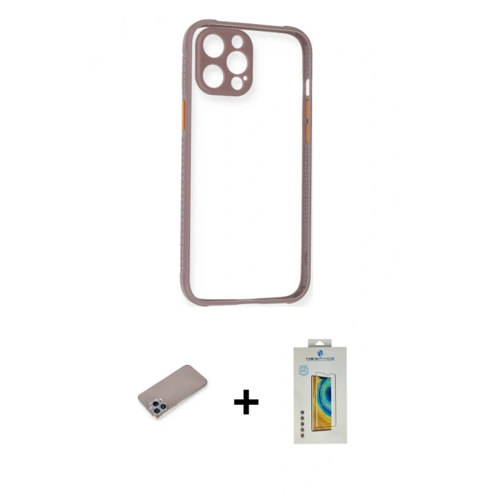 MARSİLYAN™- iPhone 12 Pro Kılıf Nova Asil Özel Seri - Siyah Polymer Nano Ekran Koruyucu + Shine Kamera Lens Koruma Cam - SABE