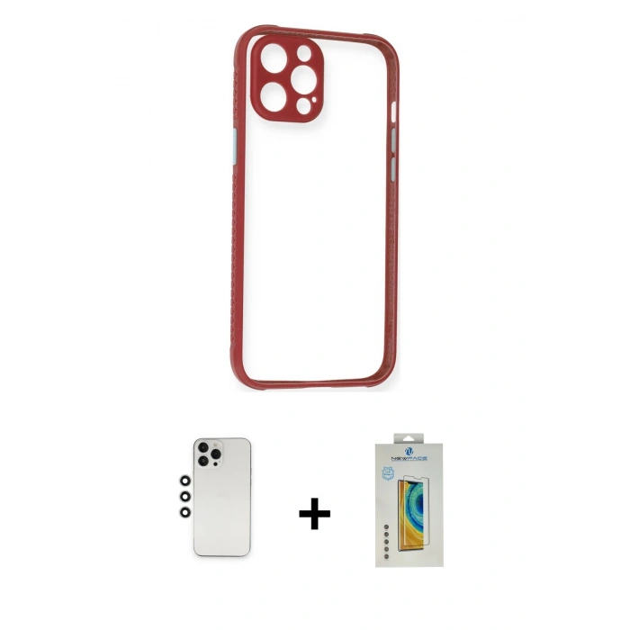 MARSİLYAN™- iPhone 12 Pro Kılıf Nova Asil Özel Seri - Siyah Polymer Nano Ekran Koruyucu + Shine Kamera Lens - GS