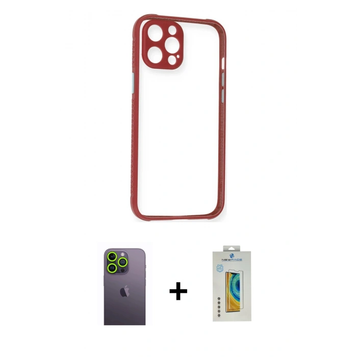 MARSİLYAN™- iPhone 12 Pro Kılıf Nova Asil Özel Seri - Siyah Polymer Nano Ekran Koruyucu + Neon Fosforlu Kamera Lens - YL